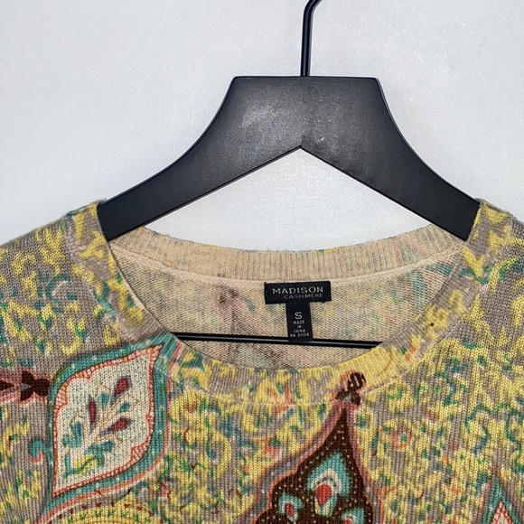 Madison Cashmere paisley print lightweight 100% cashmere sweater size S - Picture 4 of 8